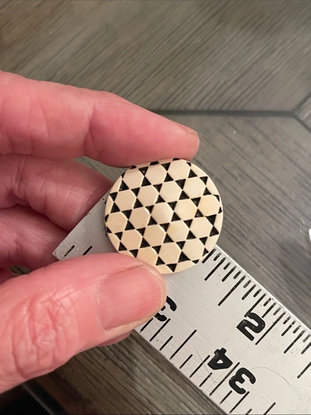 Vintage Round Button Clip Earrings with Geometric Pattern
